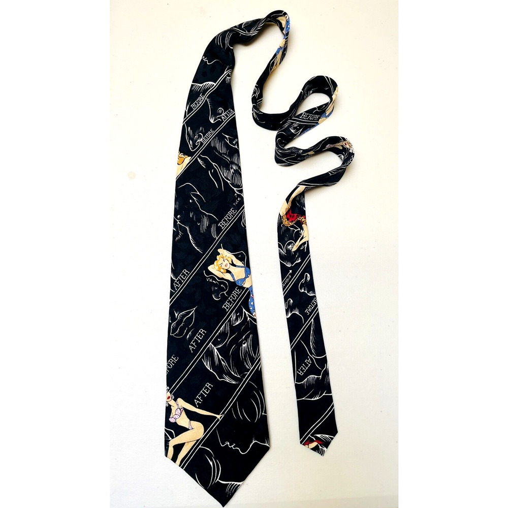 Nicole Miller Artist Black Silk Neck Tie - Before & After - Plastic Surgery